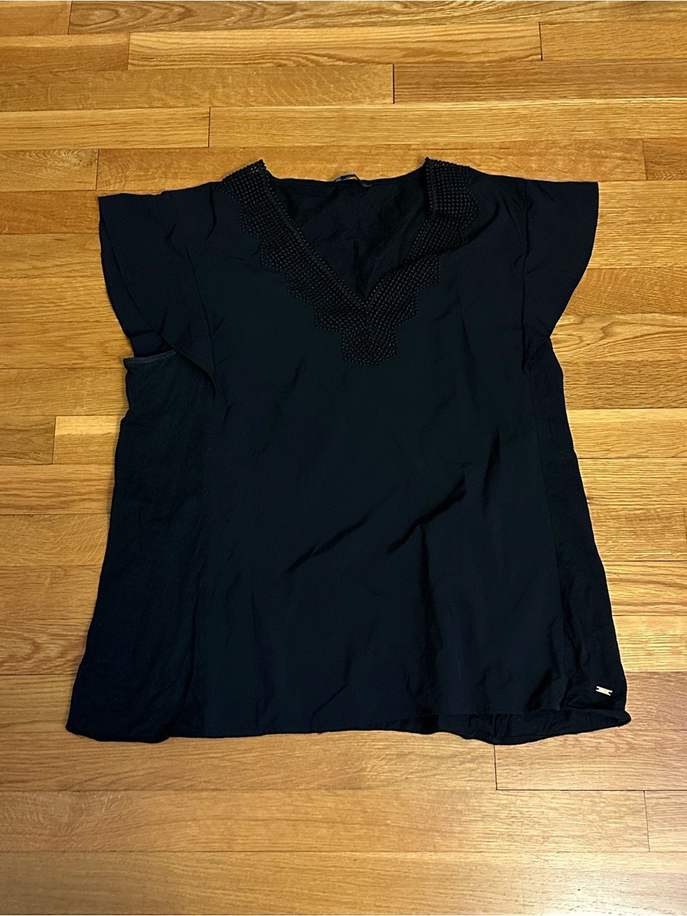 Tommy Hilfiger Black Bead-Trim V-Neck Women's Top